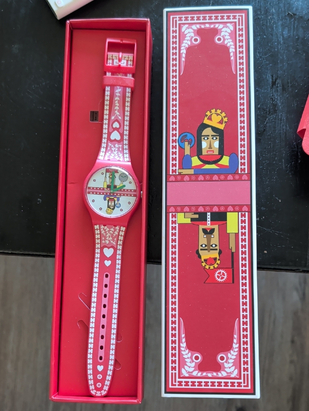 RARE!! Swatch Red Pink Playing Card King & Queen Graphic Watch